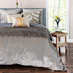 Cloud9 Design Arian Bedding - Grey Velvet with Gold Metallic Duvet.