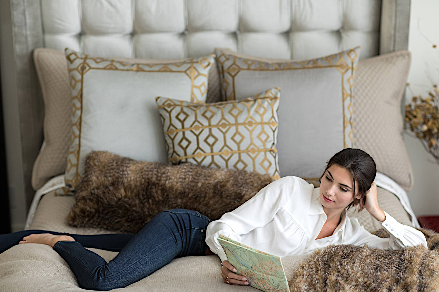 Lili Alessandra Faux Fur Decorative Pillows & Throw in Chestnut